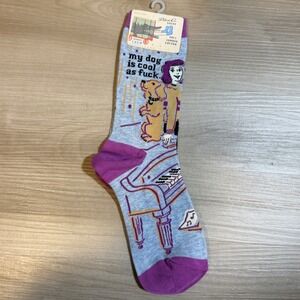 Blue Q My Dog Is Cool As F Crew Socks Womens 5-10 Blue Purple NEW